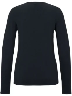 Pull en coton et viscose marine uni à coupe droite et col V côtelé