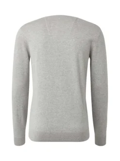 Pull en coton gris avec logo brodé poitrine un col rond et une coupe droite