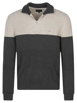 Pull en coton gris maille tricotée col camionneur et une fermeture zippée
