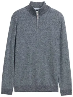 Pull en coton gris uni avec un col camionneur et des manches longues