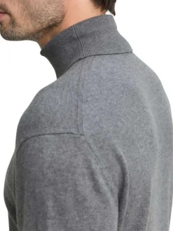 Pull en coton gris uni avec un col roulé et des manches longues