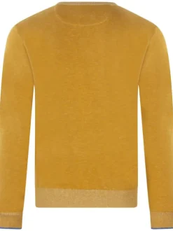 Pull en coton jaune uni avec logo de la marque et une coupe droite
