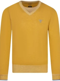 Pull en coton jaune uni avec logo de la marque et une coupe droite