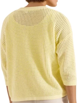 Pull en coton jaune uni pourvu d'un cordon de serrage et de manches longues