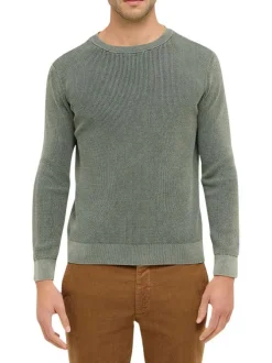 Pull en coton kaki avec un col rond et des manches longues