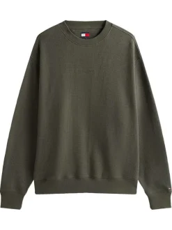 Pull en coton kaki en maille gaufrée pourvu d'un col rond et de manches longues