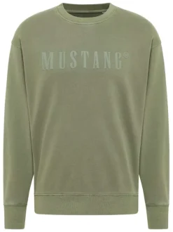 Pull en coton kaki uni avec un col rond et des manches longues