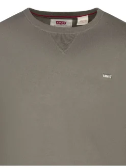Pull en coton kaki uni avec une coupe droite et un col rond