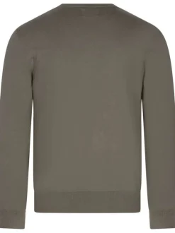 Pull en coton kaki uni avec une coupe droite et un col rond