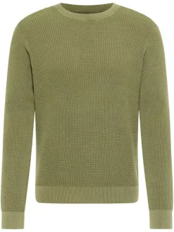 Pull en coton kaki uni avec une coupe droite et un col rond