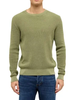 Pull en coton kaki uni avec une coupe droite et un col rond