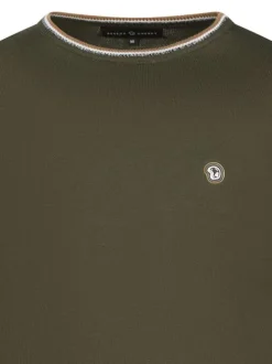 Pull en coton kaki uni coupe ajustée et un logo en relief sur la poitrine