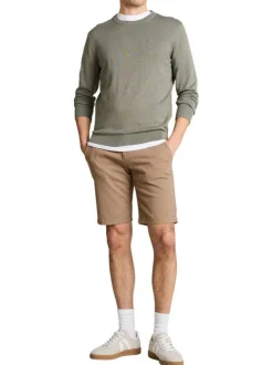 Pull en coton kaki uni pourvue d'une coupe droite et d'un col rond