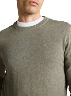 Pull en coton kaki uni pourvue d'une coupe droite et d'un col rond