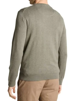 Pull en coton kaki uni pourvue d'une coupe droite et d'un col rond