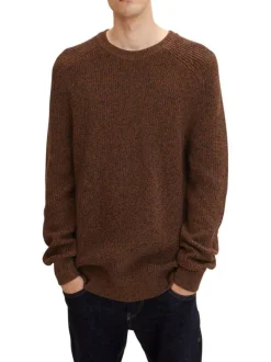 Pull en coton maille moulinée marron avec une coupe droite et col rond