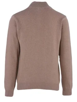 Pull en coton maille piquée camel avec une coupe droite et un col camionneur