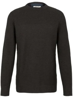Pull en coton maille serrée noir uni à coupe droite et col rond