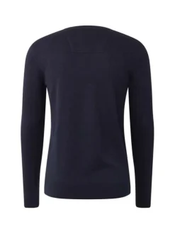 Pull en coton marine avec des bords côtes une coupe droite et un col rond