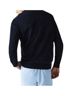 Pull en coton marine avec petit logo brodé à la poitrine col rond