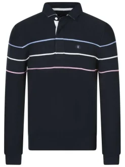 Pull en coton marine coupe ajustée avec un logo brodé de la marque dans le dos