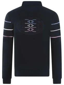 Pull en coton marine coupe ajustée avec un logo brodé de la marque dans le dos
