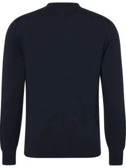 Pull en coton marine à coupe ajustée pourvu d'un col rond côtelé