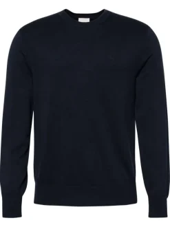 Pull en coton marine à coupe ajustée pourvu d'un col rond côtelé