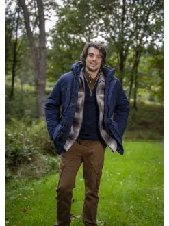 Pull en coton marine uni avec un col camionneur côtelé à zip