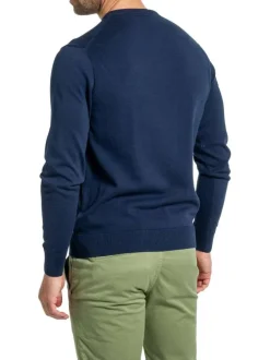 Pull en coton marine uni avec un col v et une coupe regular fit