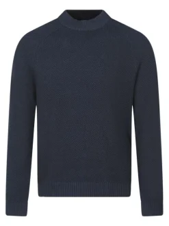 Pull en coton marine uni avec une coupe ajustée et un col montant