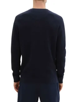 Pull en coton marine uni avec une coupe droite et un col rond