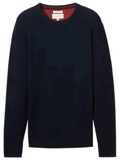 Pull en coton marine uni avec une coupe droite et un col rond