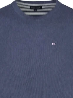 Pull en coton marine uni avec une coupe droite et un col rond