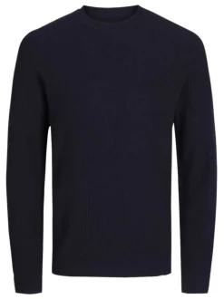 Pull en coton marine uni avec une coupe droite et un col rond