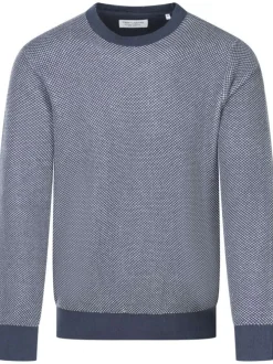 Pull en coton marine uni avec une coupe droite et un col rond