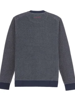 Pull en coton marine uni avec une coupe droite et un col rond