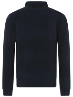 Pull en coton marine uni coupe ajustée col polo avec des boutons de fermeture