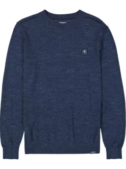 Pull en coton marine uni à coupe droite avec patch de la marque