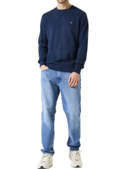Pull en coton marine uni à coupe droite avec patch de la marque