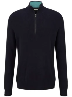 Pull en coton marine uni coupe droite col camionneur