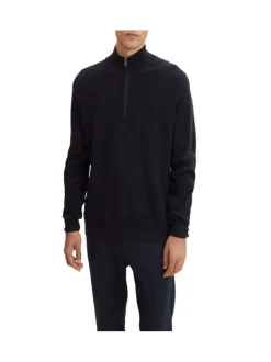 Pull en coton marine uni coupe droite col camionneur
