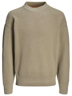 Pull en coton mélangé beige en maille piquée à coupe droite et à col montant