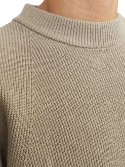 Pull en coton mélangé beige en maille piquée à coupe droite et à col montant