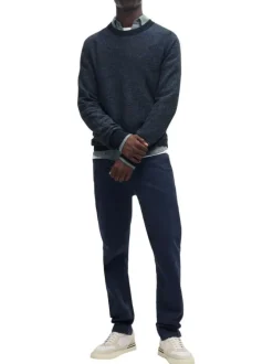 Pull en coton mélangé bleu marine chiné avec une coupe regular fit