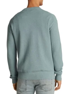 Pull en coton mélangé bleu uni avec une coupe droite et un col rond