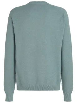 Pull en coton mélangé bleu uni avec une coupe droite et un col rond