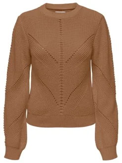 Pull en coton mélangé camel en point mousse à coupe droite et col rond