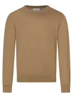Pull en coton mélangé camel uni coupe regular fit avec un col rond