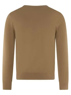 Pull en coton mélangé camel uni coupe regular fit avec un col rond